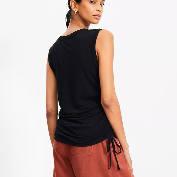 NWT Loft Side Tie Linen Blend Tank Top Womens Sz S Black Classy Chic Sleeveless - Picture 2 of 10